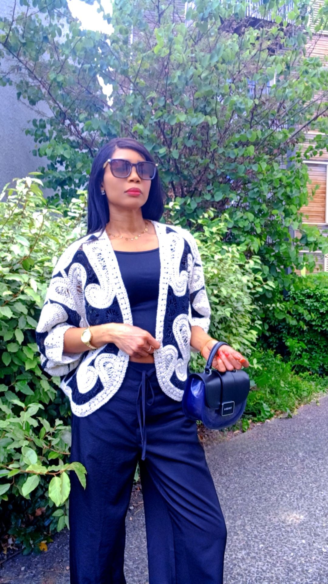 Gilet en maille noir et beige