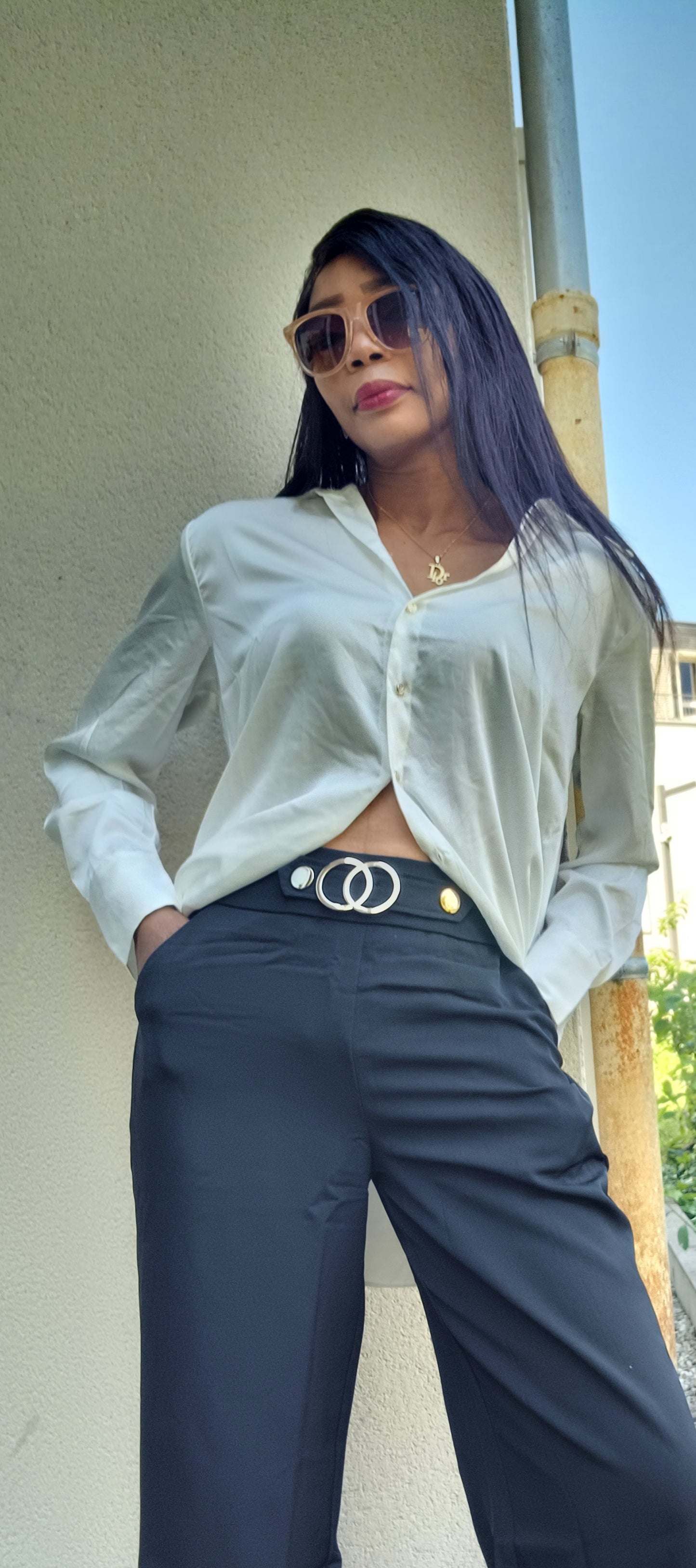 Pantalon en tissu noir