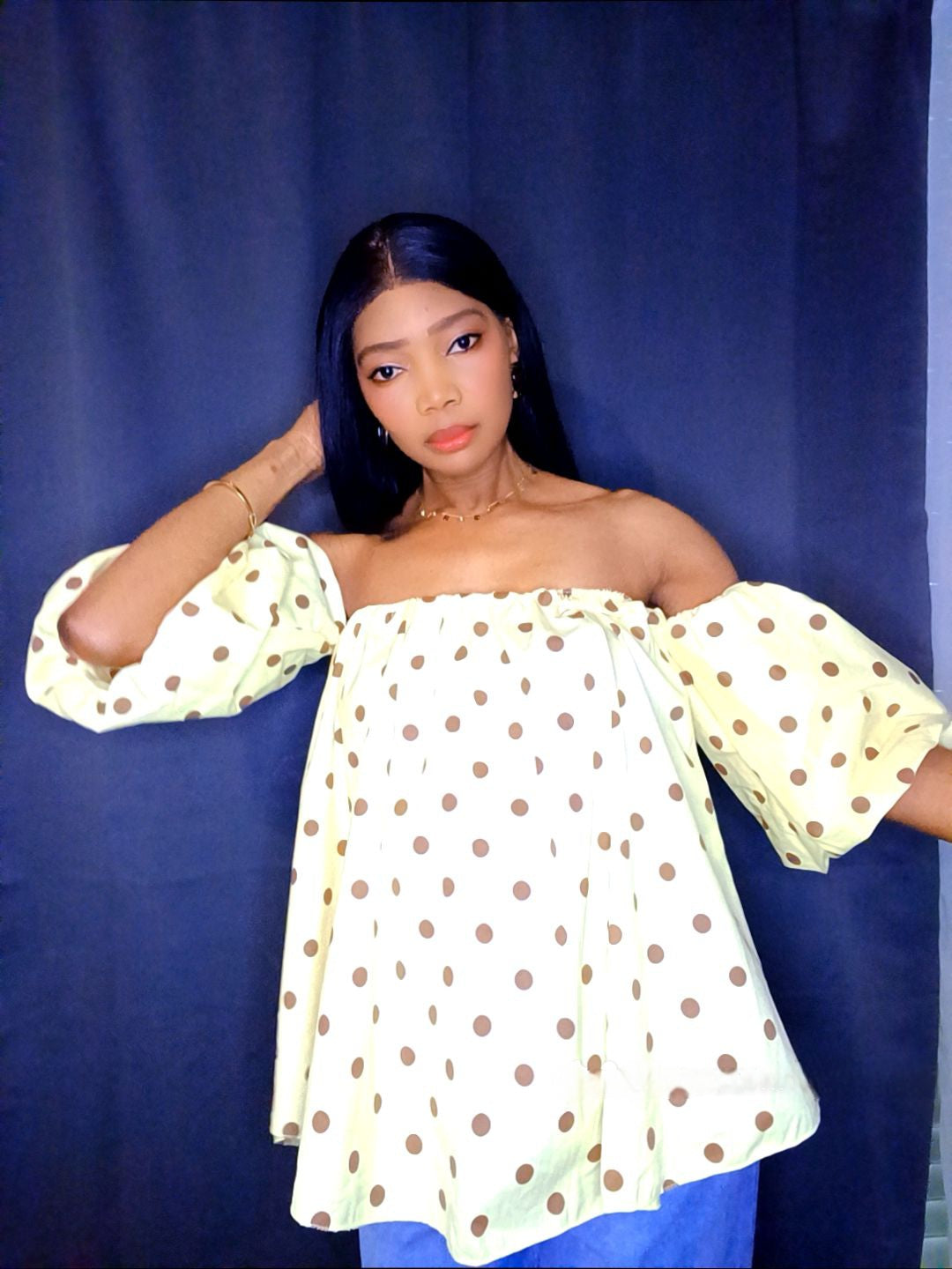 Blouse à pois jaune et choco