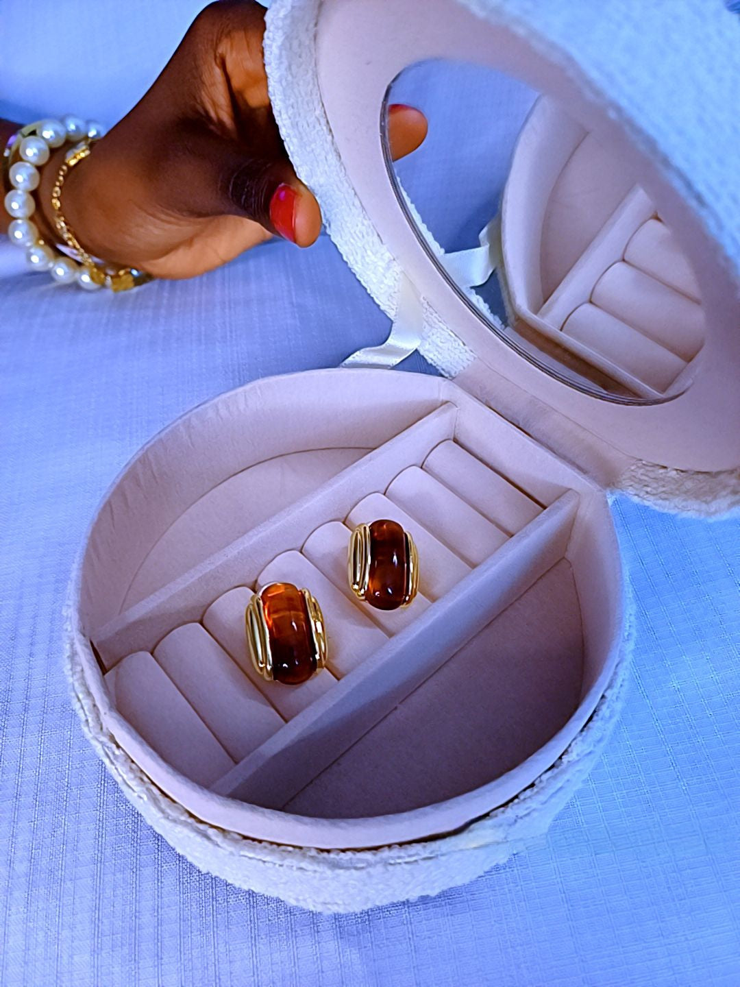 Boucles d'oreilles ambre dorées en acier inoxydable