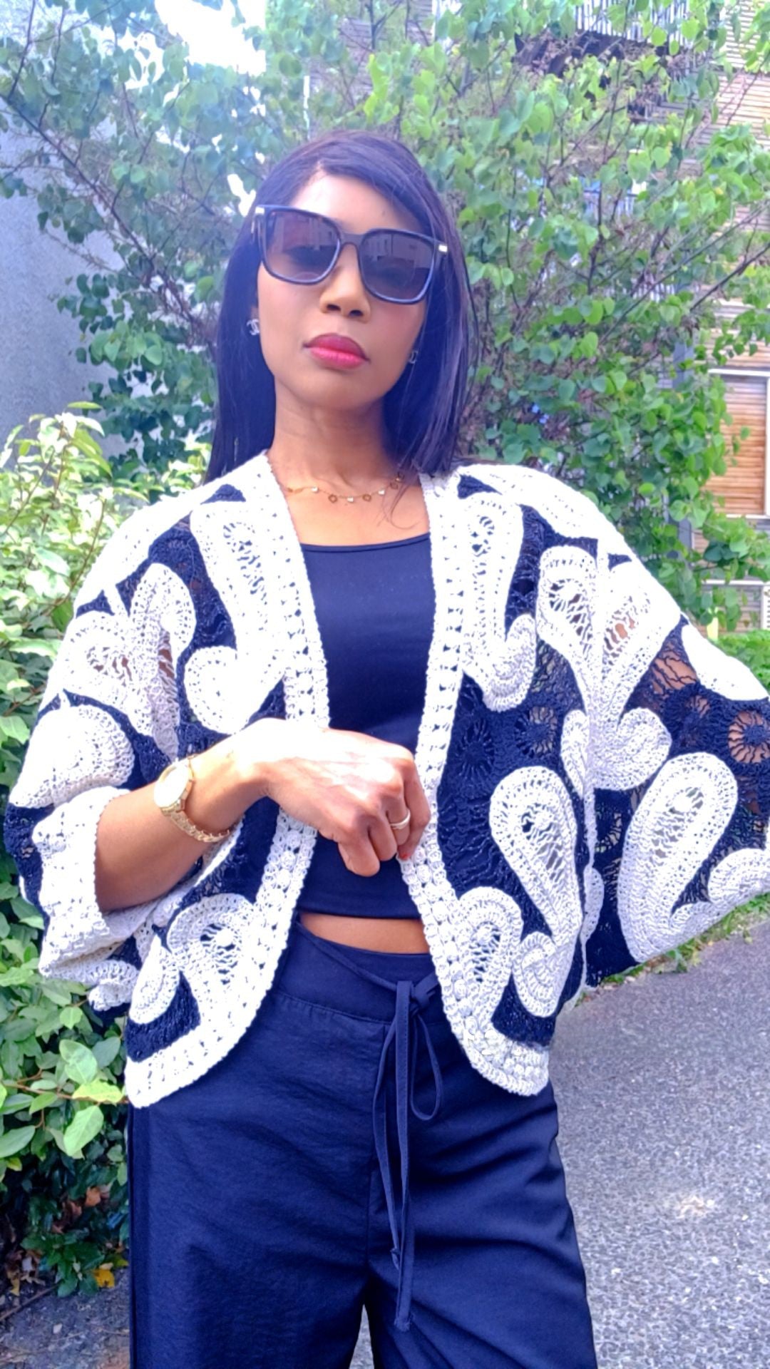Gilet en maille noir et beige