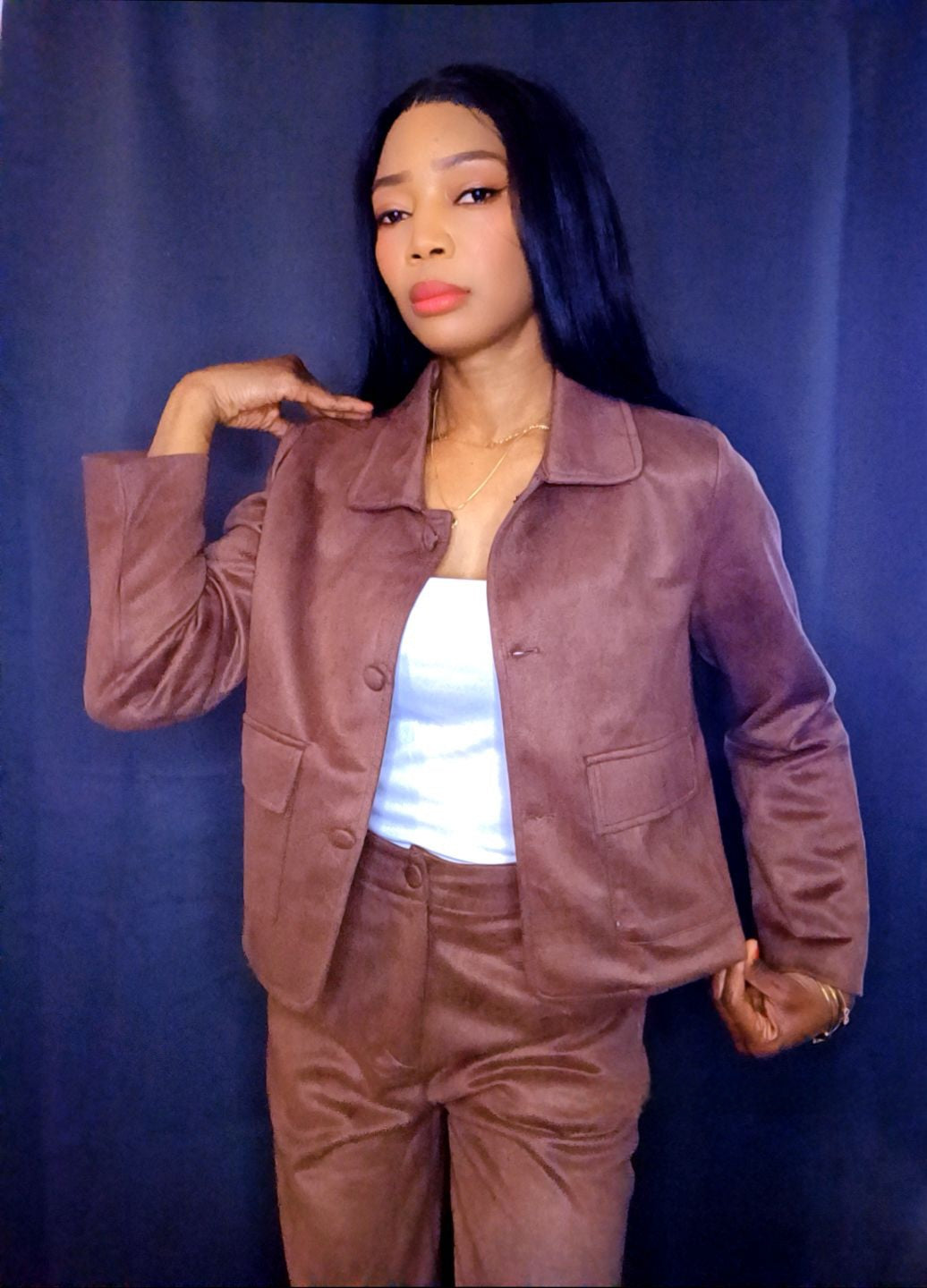 Ensemble veste Pantalon bas large Texture daim