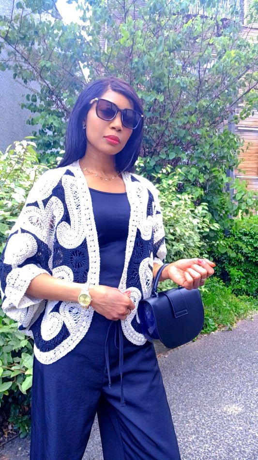Gilet en maille noir et beige