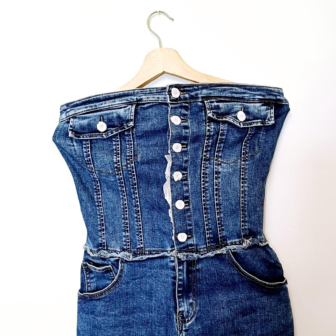 Combinaison bustier en jean bleu