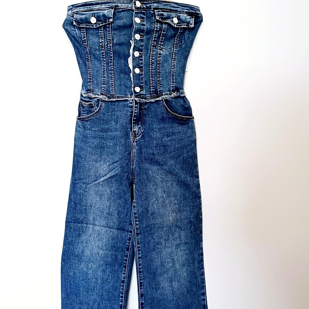 Combinaison bustier en jean bleu