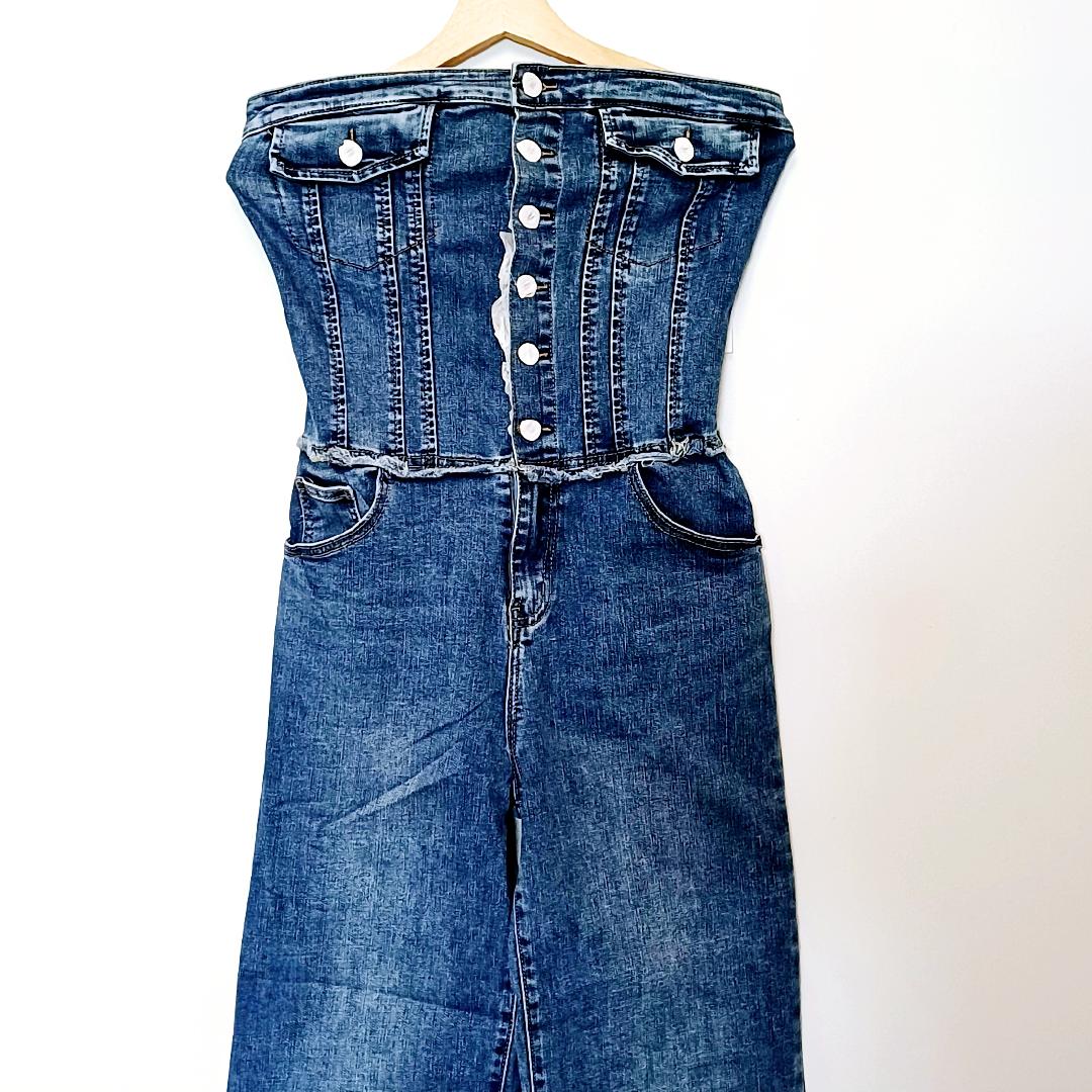 Combinaison bustier en jean bleu