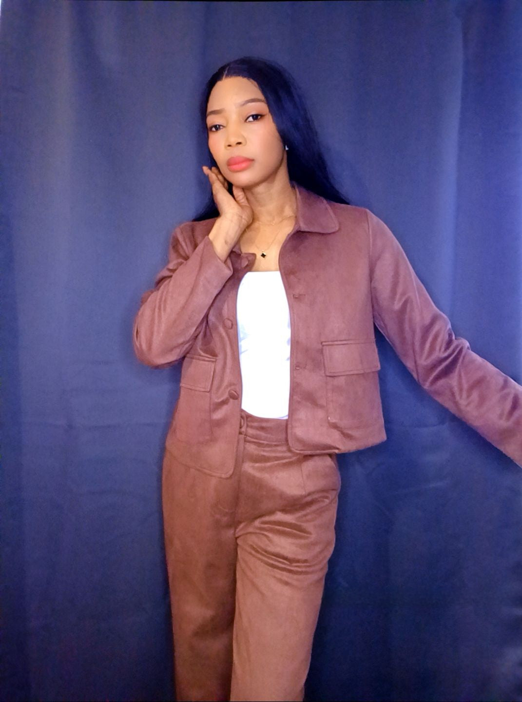 Ensemble veste Pantalon bas large Texture daim