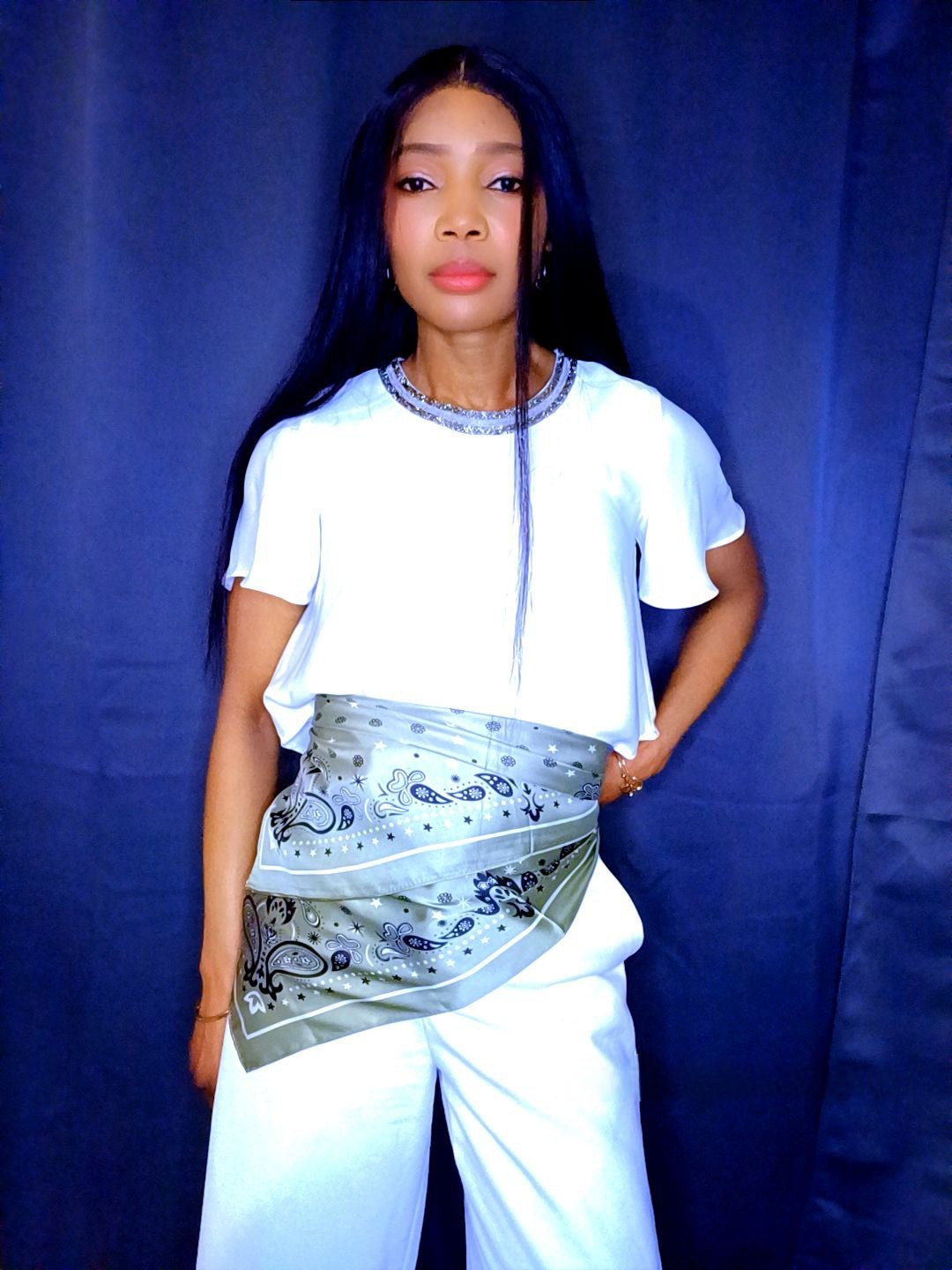 Foulard en satin vert et noir