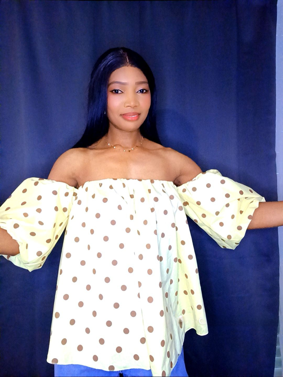 Blouse à pois jaune et choco