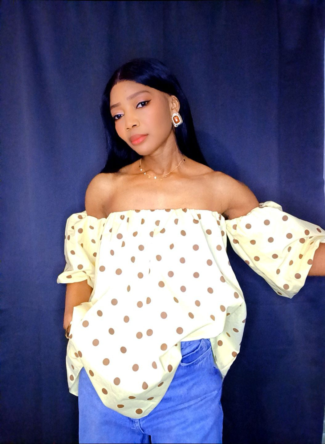 Blouse à pois jaune et choco