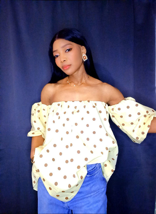 Blouse à pois jaune et choco