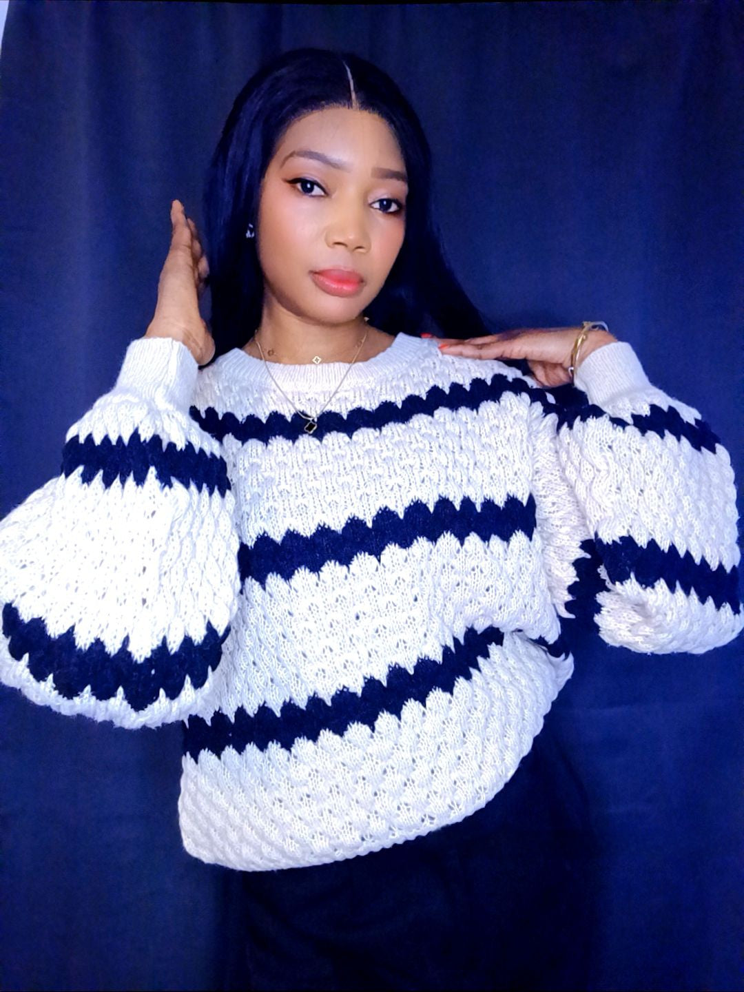 Pull beige rayures noires