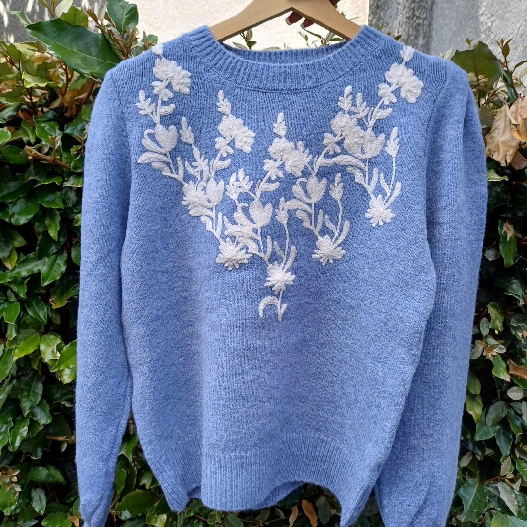 Pull col rond bleu