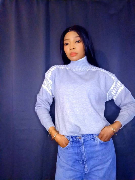 Pull gris motifs blancs