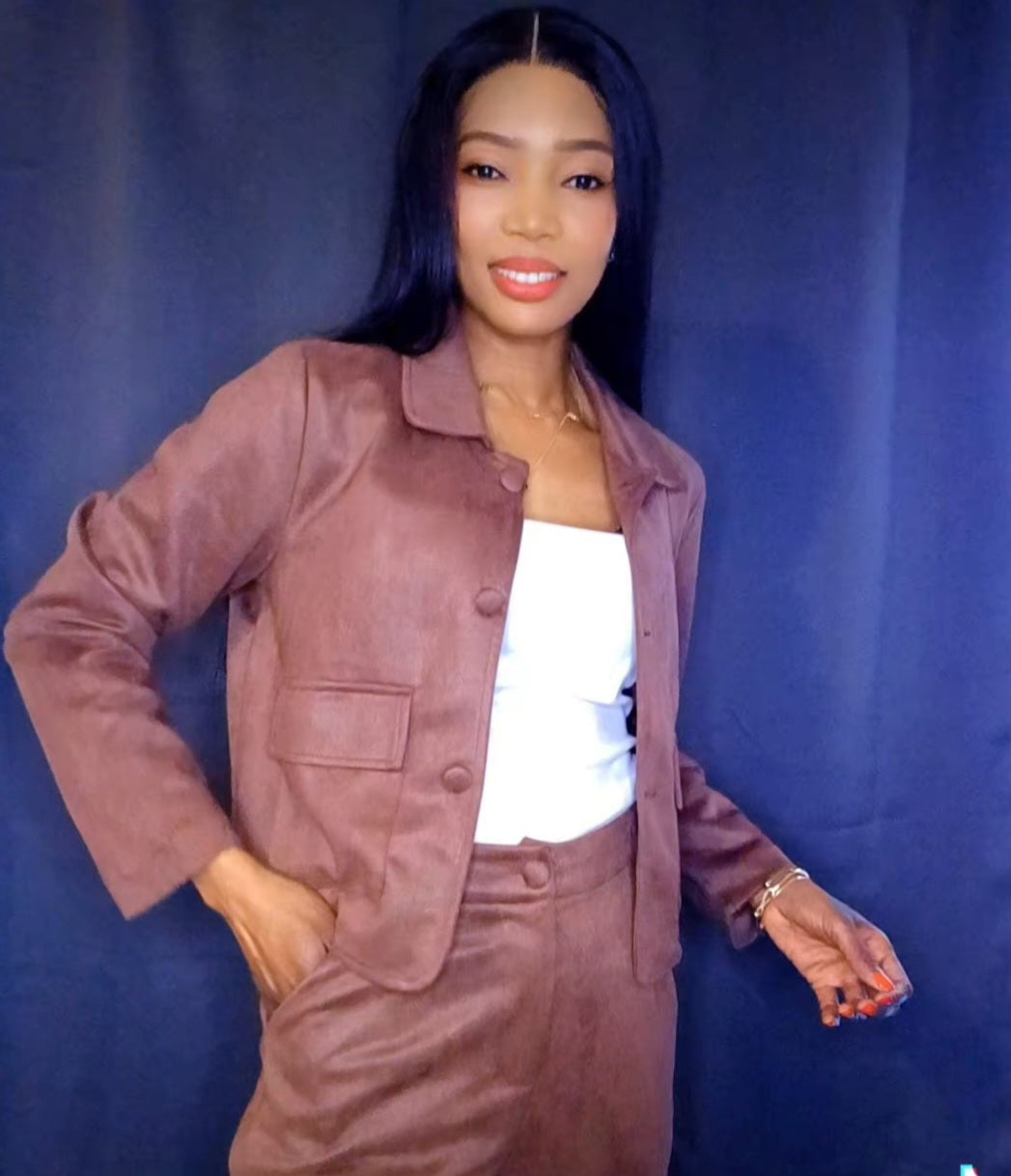 Ensemble veste Pantalon bas large Texture daim