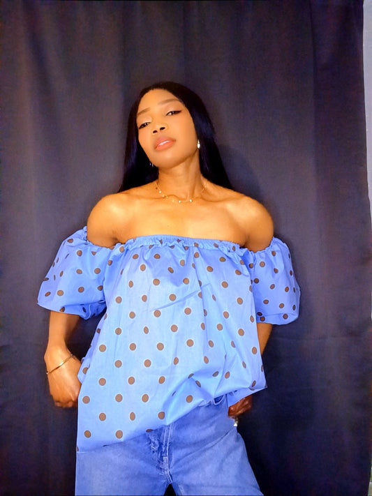 Blouse à pois Bleu et choco