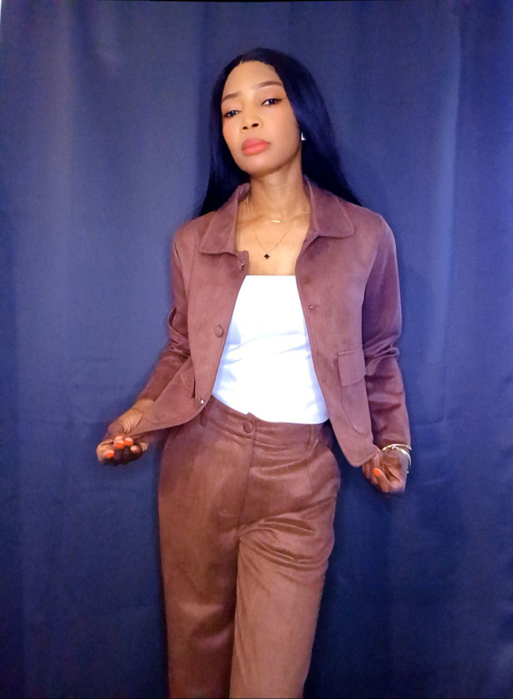 Ensemble veste Pantalon bas large Texture daim